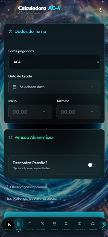 Calculadora AC-4 do VidaExtra com dados do turno.
